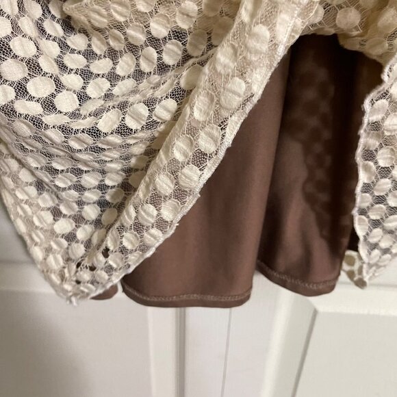 Umgee Womens Cream Polka Dot Crochet Cottage Core 3/4 Sleeve Mini Dress Large - Picture 4 of 6